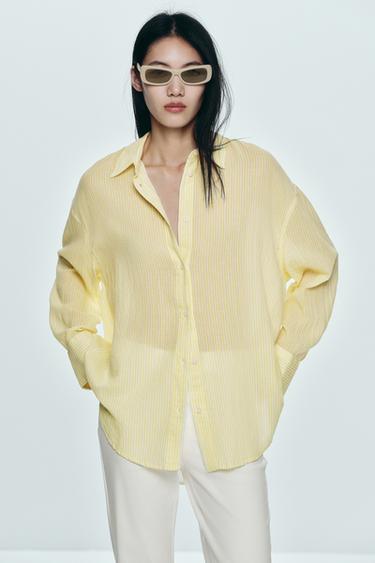 Zara 加大碼條紋襯衫 - 印花