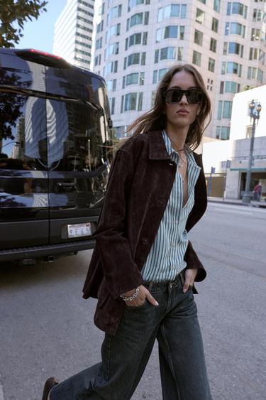 100% LEATHER SUEDE JACKET - Brown by Zara - Image 2