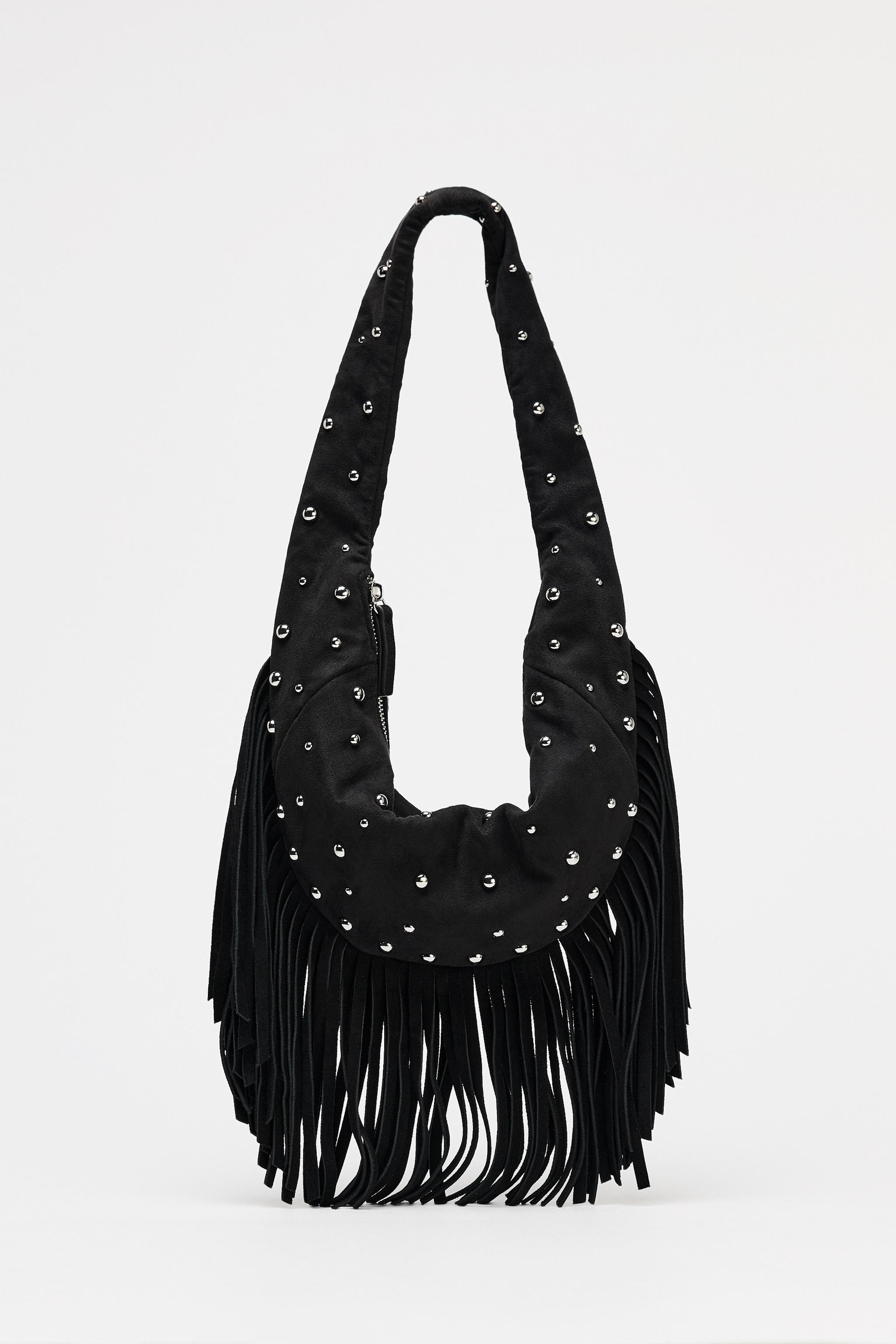 スタッズ付きフリンジオーバルバッグ - ブラック | ZARA Japan