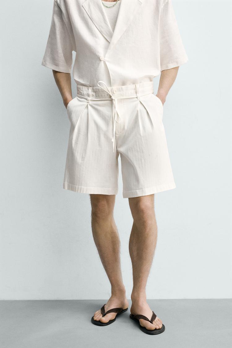 ZARA RELAXED FIT PLEATED BERMUDA SHORTS