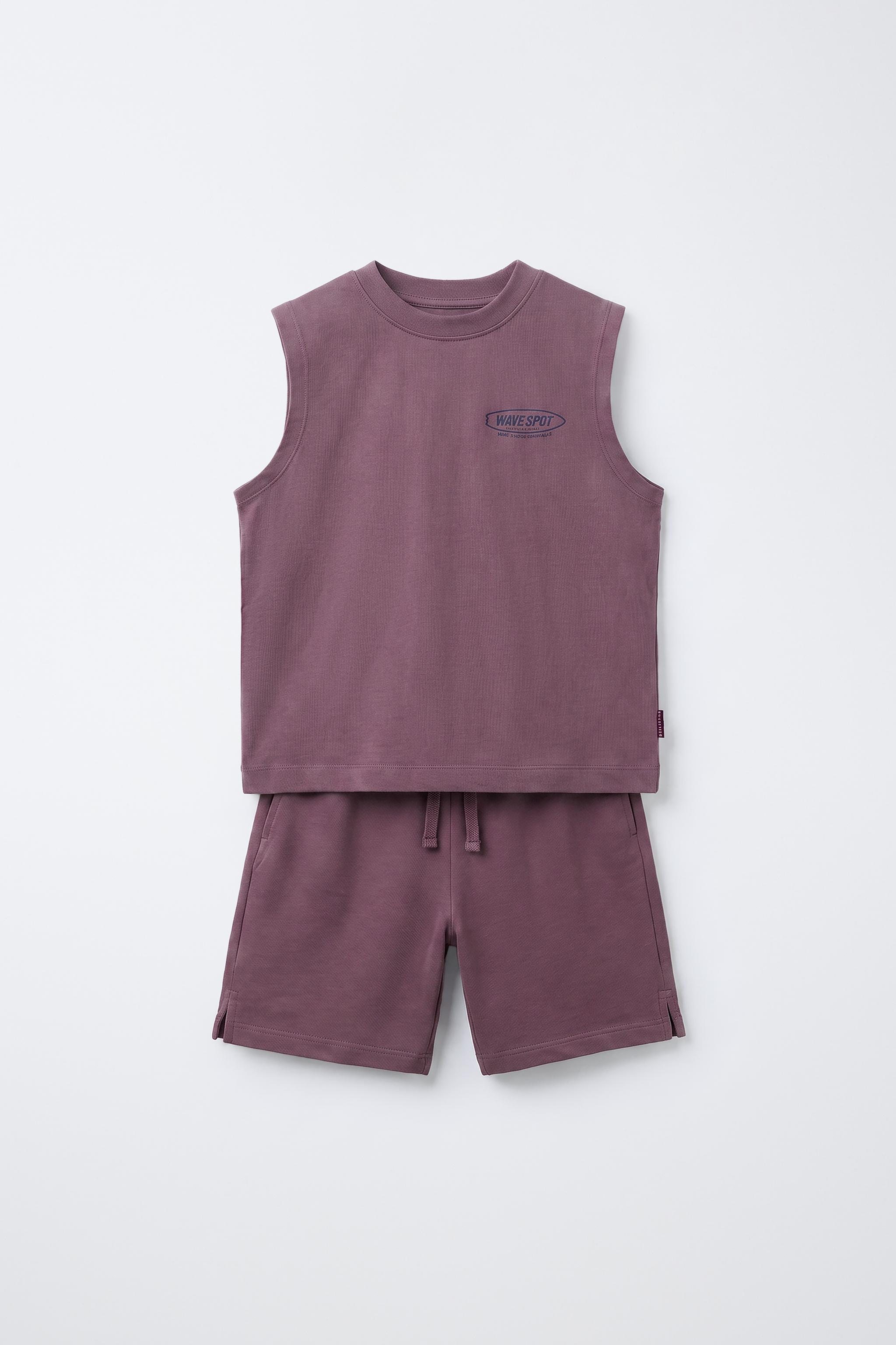 SLOGAN PRINT T-SHIRT AND BERMUDA SHORTS SET - dirty-mauve | ZARA Spain