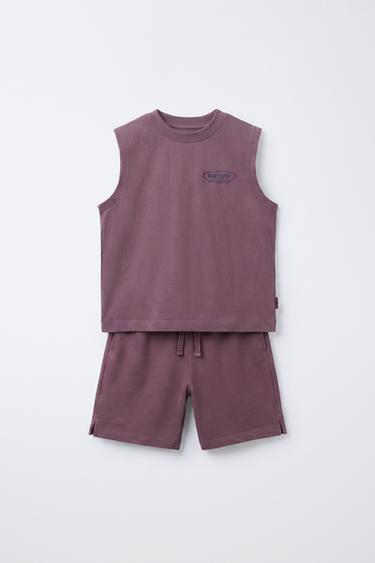 Zara JOGGING SET WITH T-SHIRT AND BERMUDA SHORTS - dirty-mauve