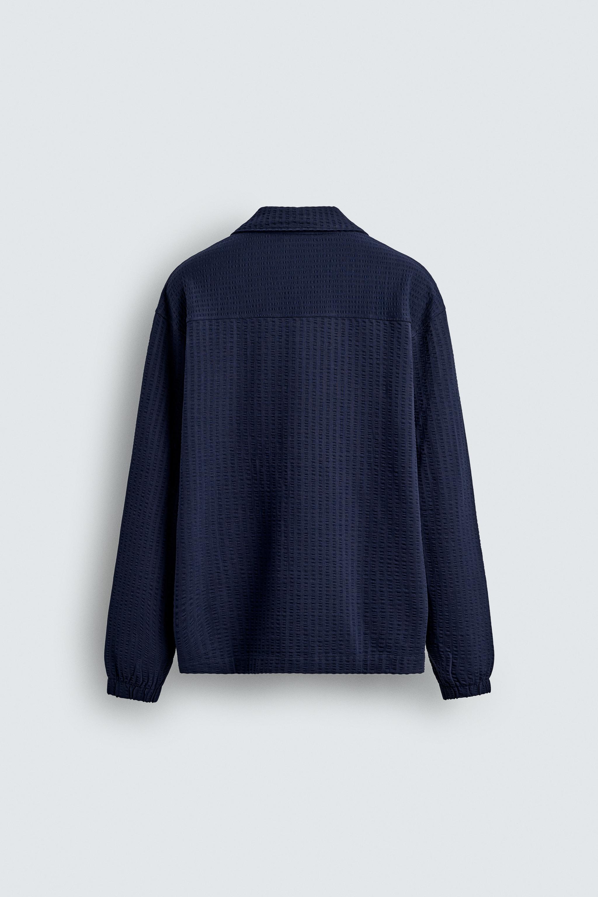 COMFORT SEERSUCKER OVERSHIRT - Navy blue | ZARA New Zealand