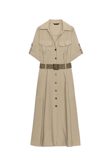 BELTED MIDI SHIRT DRESS - camel by Zara