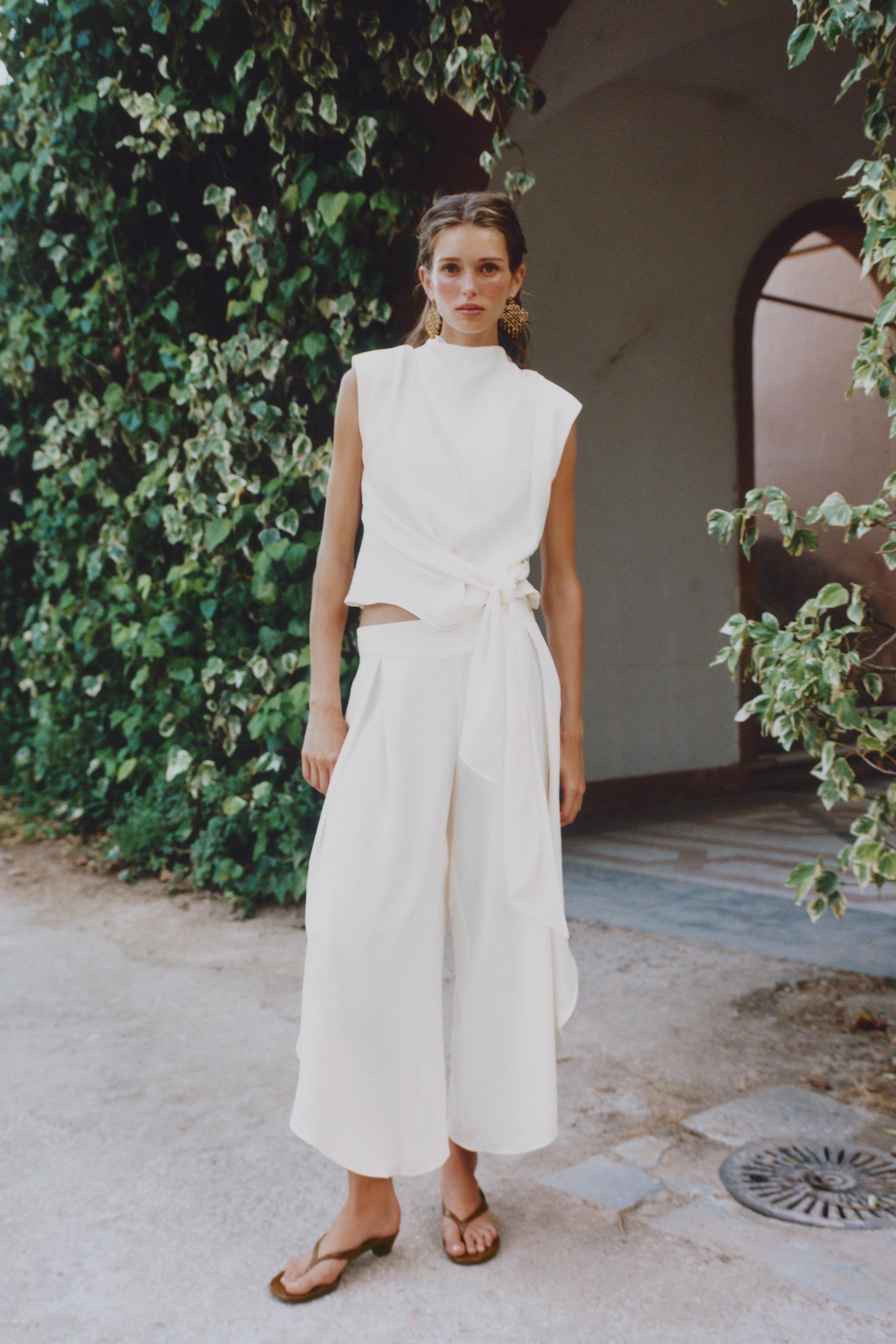 FLOWY VENTED PANTS — Ecru