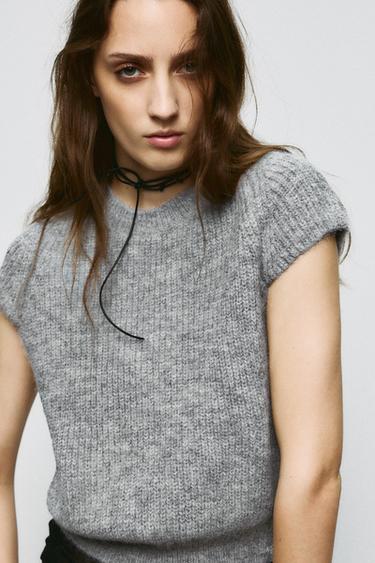 KNIT SHORT SLEEVE JUMPER - Pearl grey by Zara