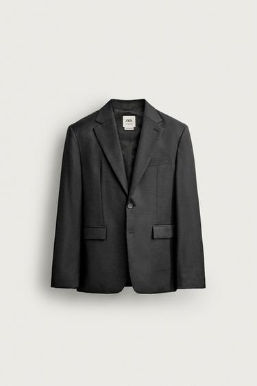 Zara 100% WOOL SUIT BLAZER - Anthracite Gray