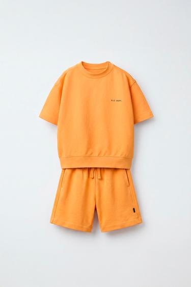 Zara 短袖上衣及針織毛圈布短褲套裝 - 銅色
