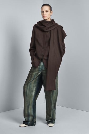 Zara ZW COLLECTION MID-RISE BARREL LEG LIMITED EDITION JEANS - Green