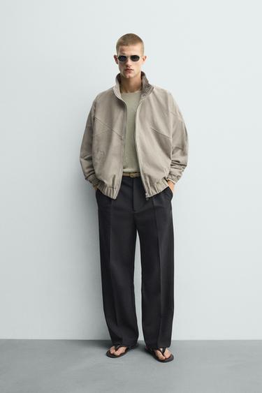 RELAXED FIT SUEDE LEATHER JACKET - Taupe grey by Zara