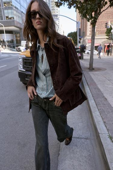 Zara 100% LEATHER SUEDE JACKET - Brown - Image 0