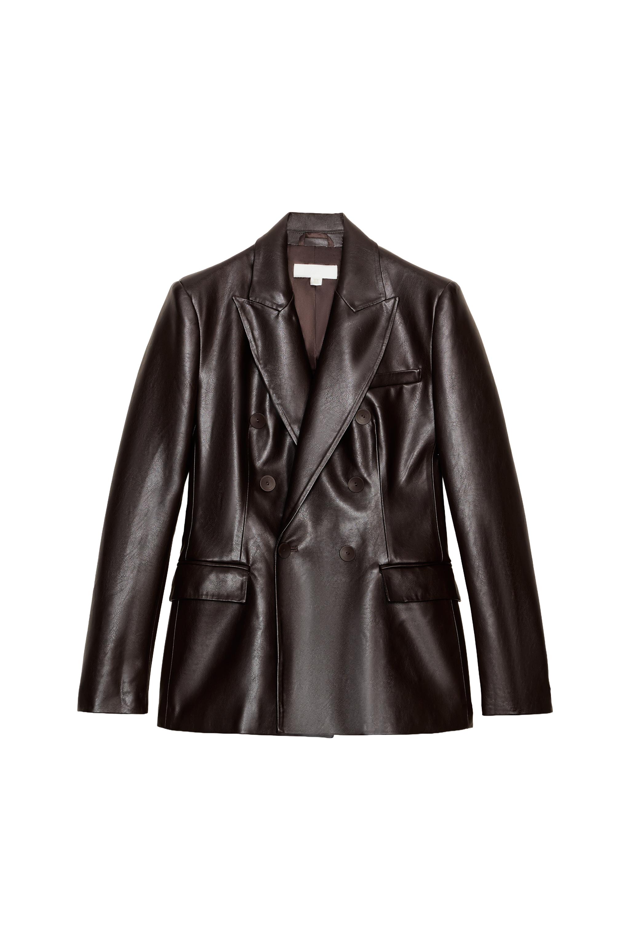 フェイクレザー ダブルブレストブレザー - ブラウン | ZARA Japan / 日本