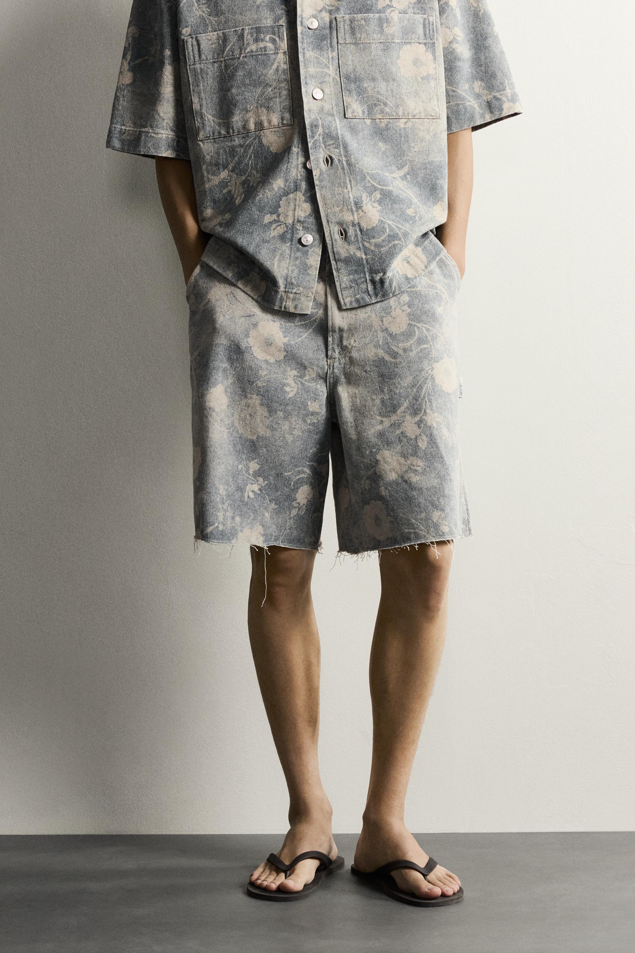 WASHED FLORAL PRINT RELAXED FIT SHORTS — 025