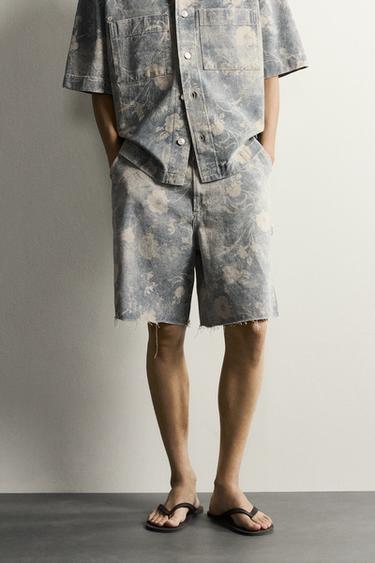 WASHED FLORAL PRINT RELAXED FIT SHORTS — 025 2