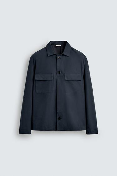 TEXTURED TWILL OVERSHIRT WITH POCKETS - Navy blue by Zara