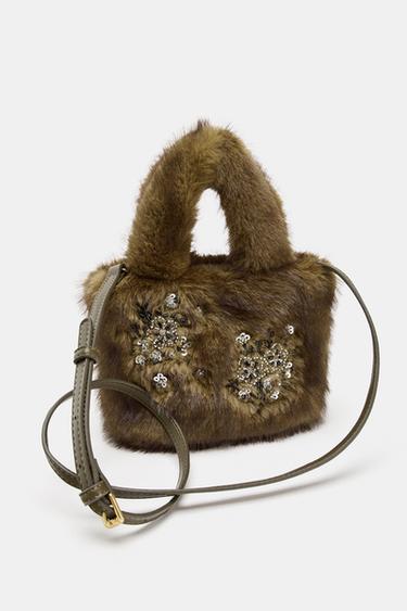 SHINY FAUX FUR HANDBAG - Green by Zara - Image 4