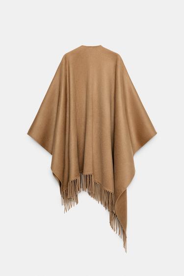 FRINGED WOOL LONG CAPE - Mid-camel by Zara - Image 3
