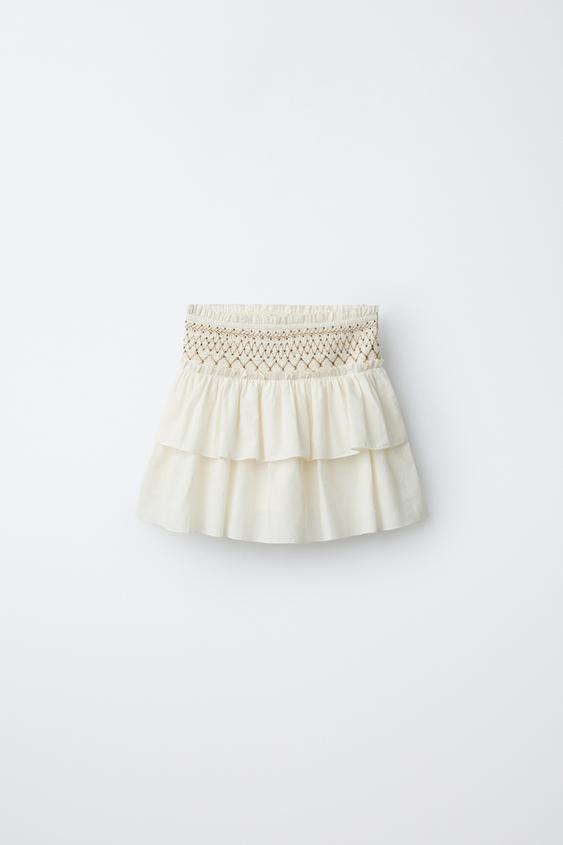 SKIRT WITH BEADS AND RUFFLES - Ecru by Zara - Image 0