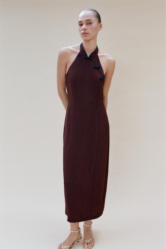 HALTER DRESS WITH FROG FASTENING - Burgundy by Zara - Image 0