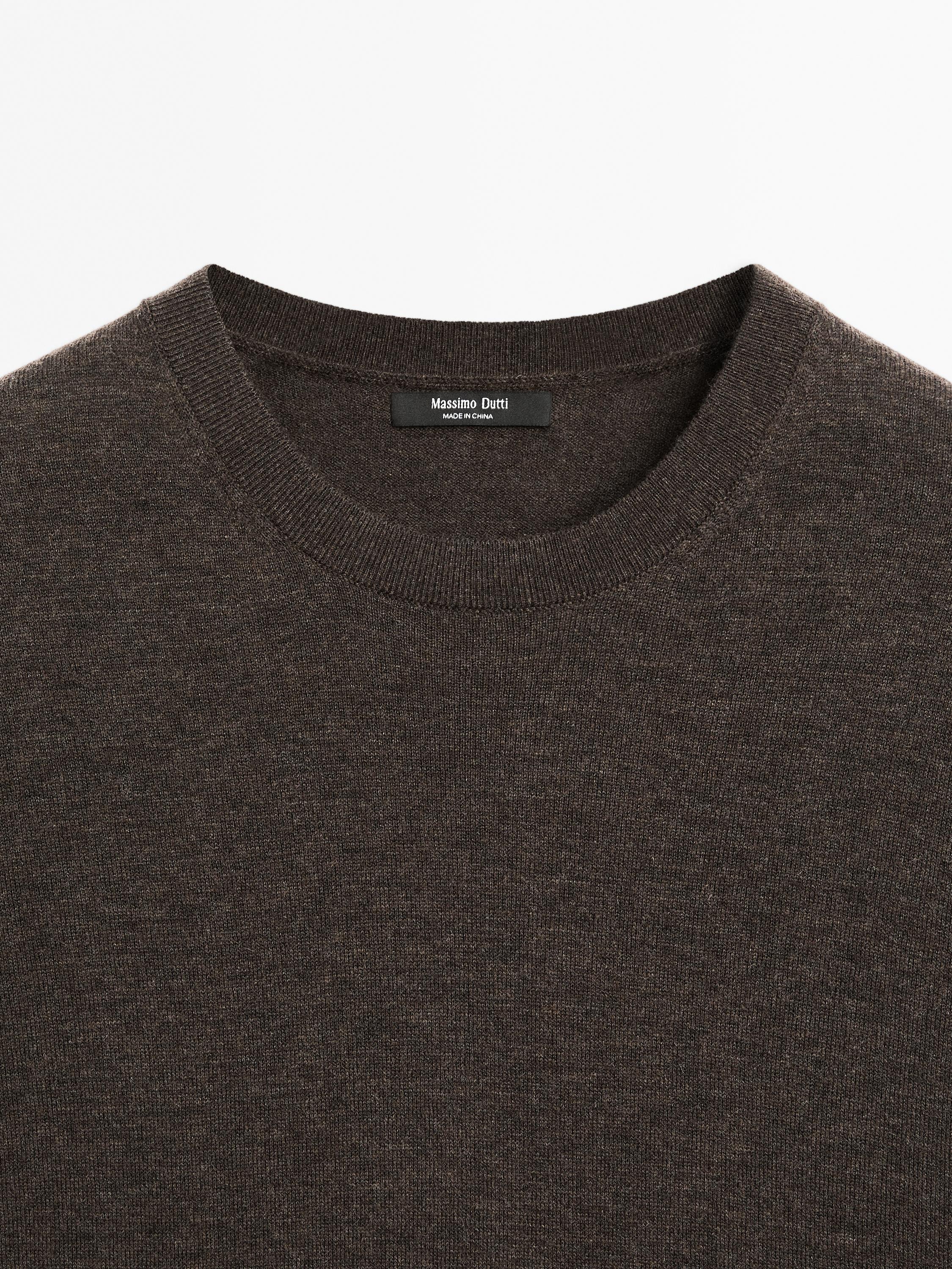 Short-sleeve wool blend knit sweater