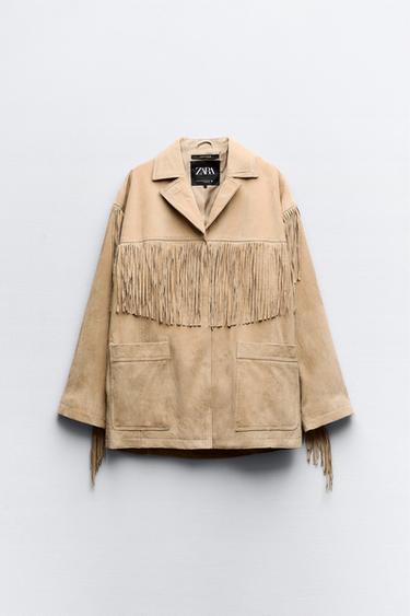 КУРТКА ИЗ КОЖИ С БАХРОМОЙ — ПЕСОЧНЫЙ от Zara — изображение 0