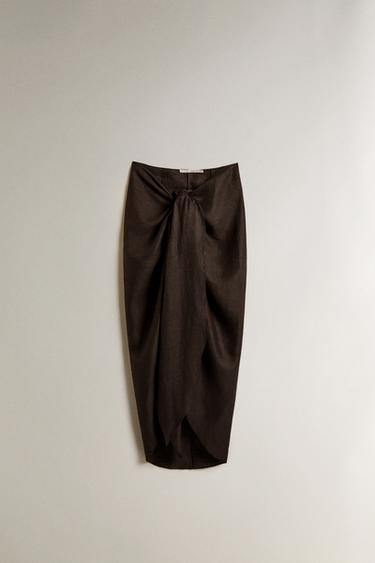 Zara LONG LINEN BEACH SARONG WITH KNOT - Dark brown