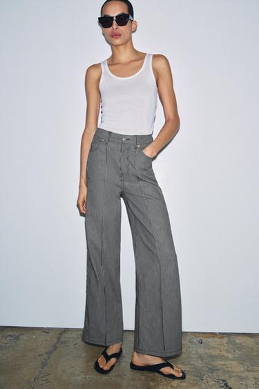Zara ZW COLLECTION WIDE LEG HIGH-RISE JEANS - Gray