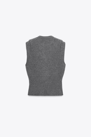 WOOL BLEND KNIT SHOULDER PLEAT TANK TOP - Mid-grey by Zara - Image 5