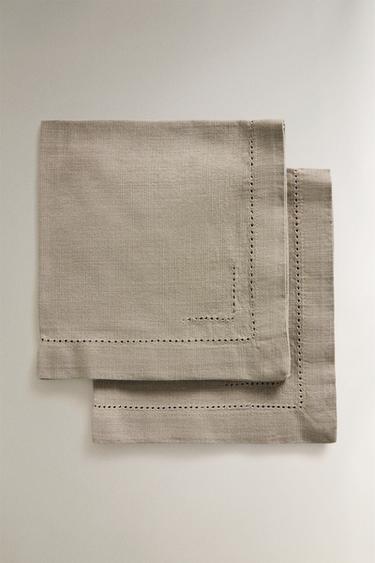 PACK OF HEMSTITCHED COTTON NAPKINS (PACK OF 2) - Grey by Zara