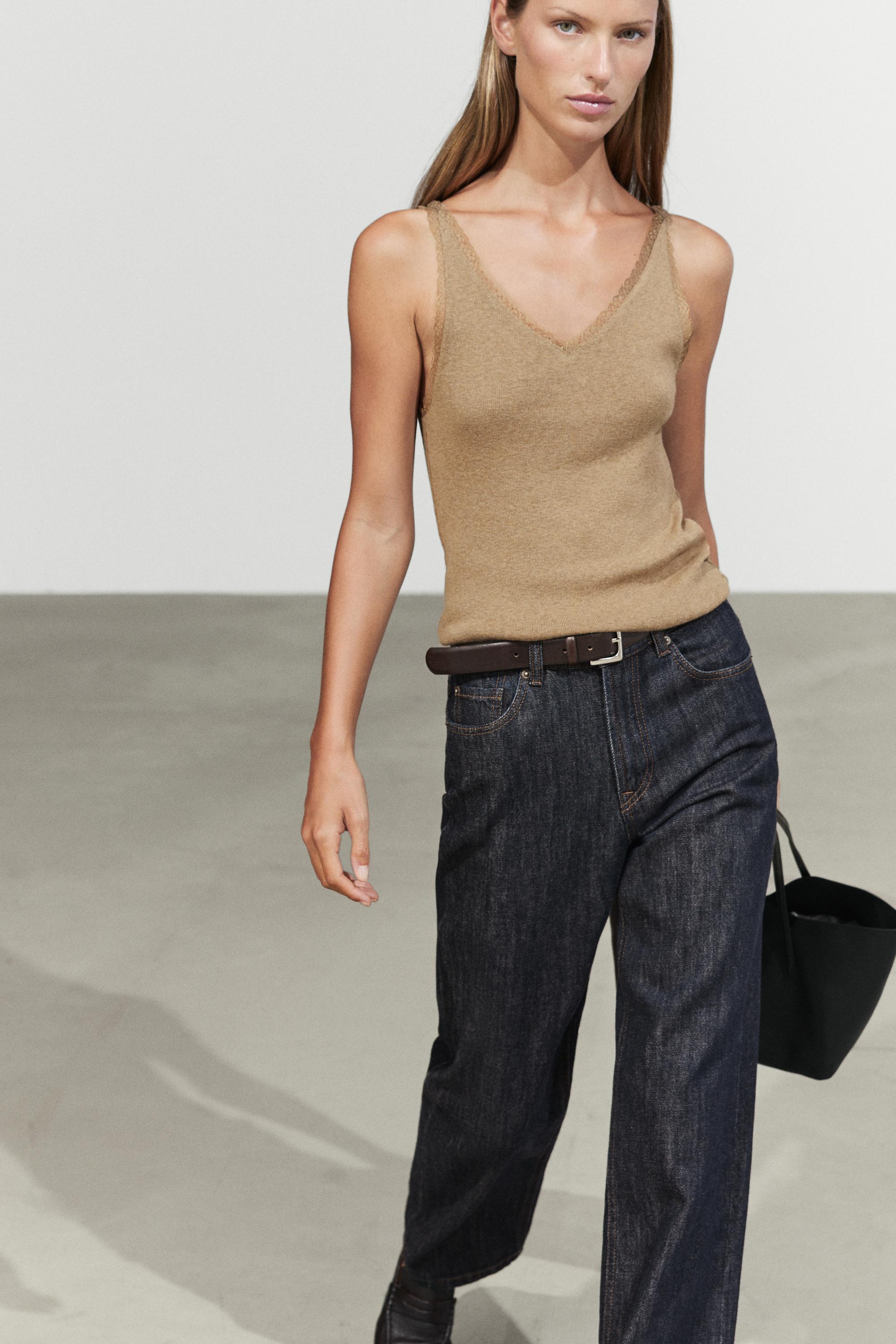 100% cotton lace detail camisole — taupe brown