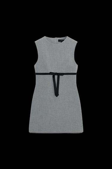 Zara SATIN BOW SHORT DRESS - Light gray