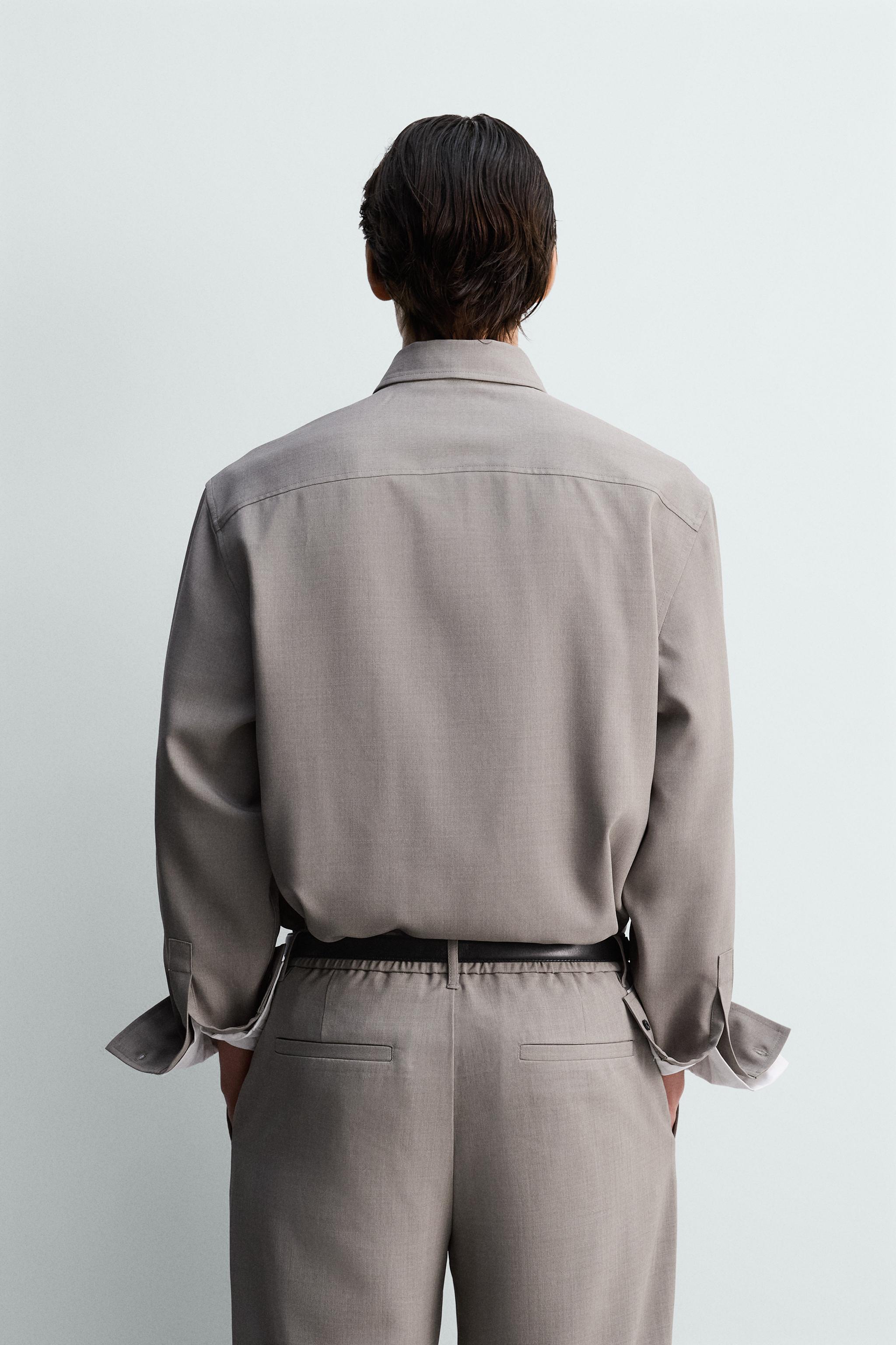 リラックスフィットコントラストネクタイシャツ - ライトグレー | ZARA