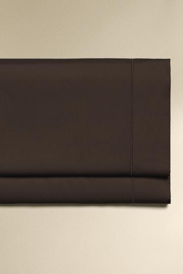 SATEEN FLAT SHEET WITH TRIM (300 THREAD COUNT) - Brown by Zara - Image 0