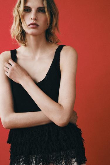 FRINGED KNIT TOP - Black by Zara
