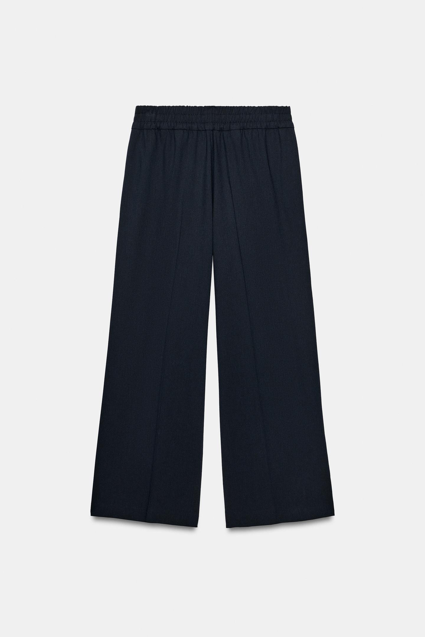 Женские брюки Zara ZW Collection Wool-Blend Flowy, цвет: Тёмно-синий — фото 7