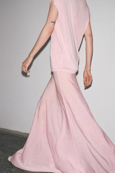 FALDA MIDI PUNTO - Rosa palo de Zara