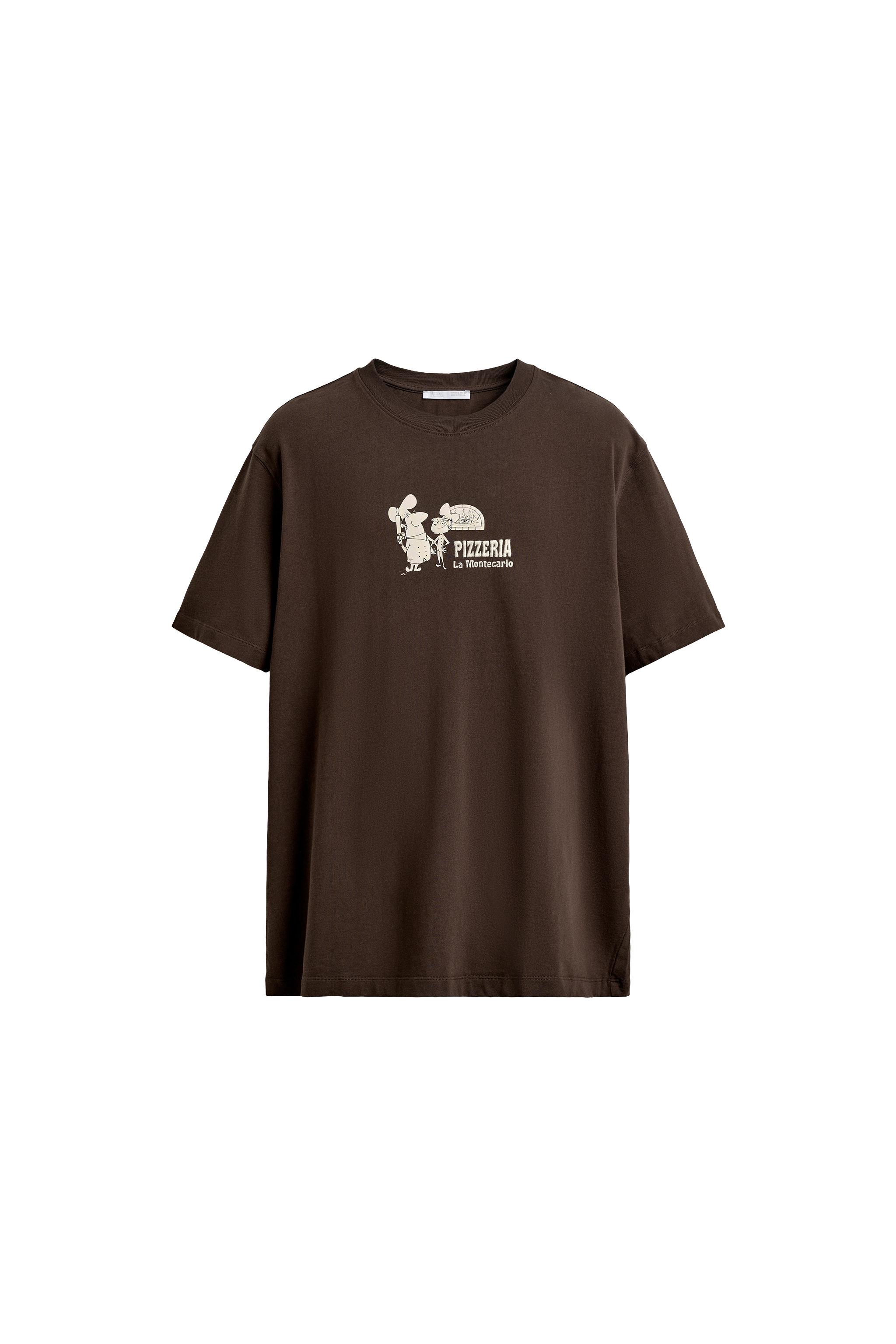 PIZZERIA PRINT T-SHIRT - Brown | ZARA United States