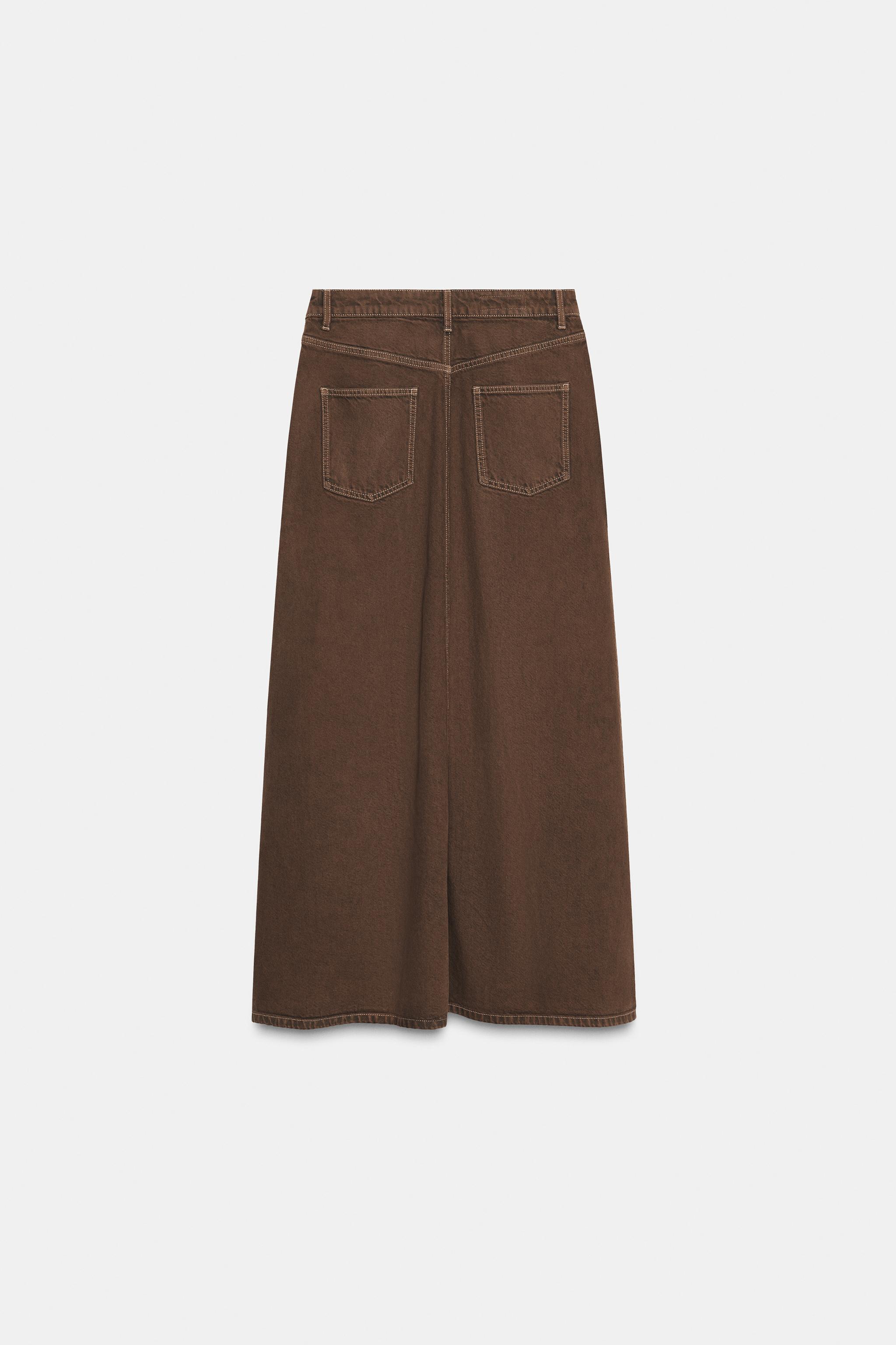 Z1975 DENIM MIDI FLARE SKIRT - Brown | ZARA Canada