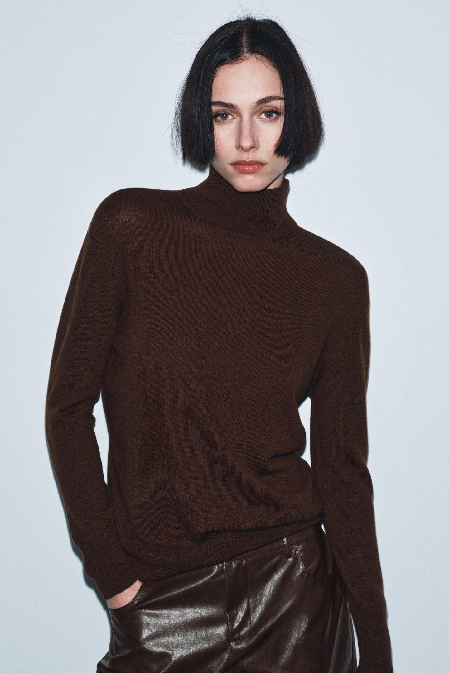Женский свитер Zara 100% Extra Soft Wool Jumper, цвет: Коричневый — фото 4