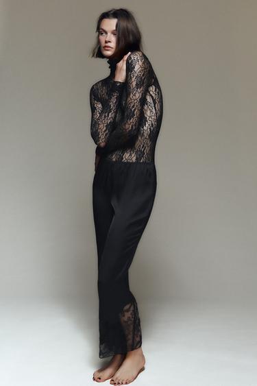 SATIN TROUSERS WITH LACE - Black by Zara