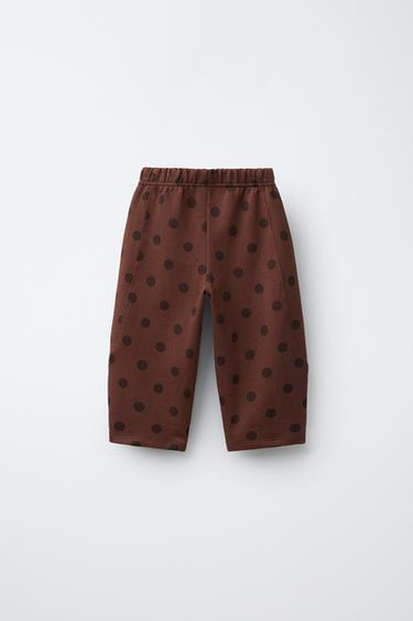 PANTALON EN MOLLETON BLOOMER À POIS - Marron de Zara - Image 1