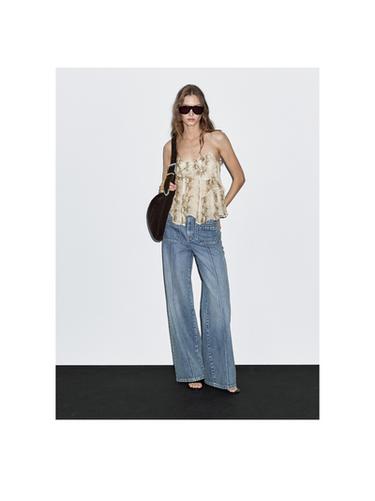 Jeans wide leg tiro medio - Azul agua de Zara