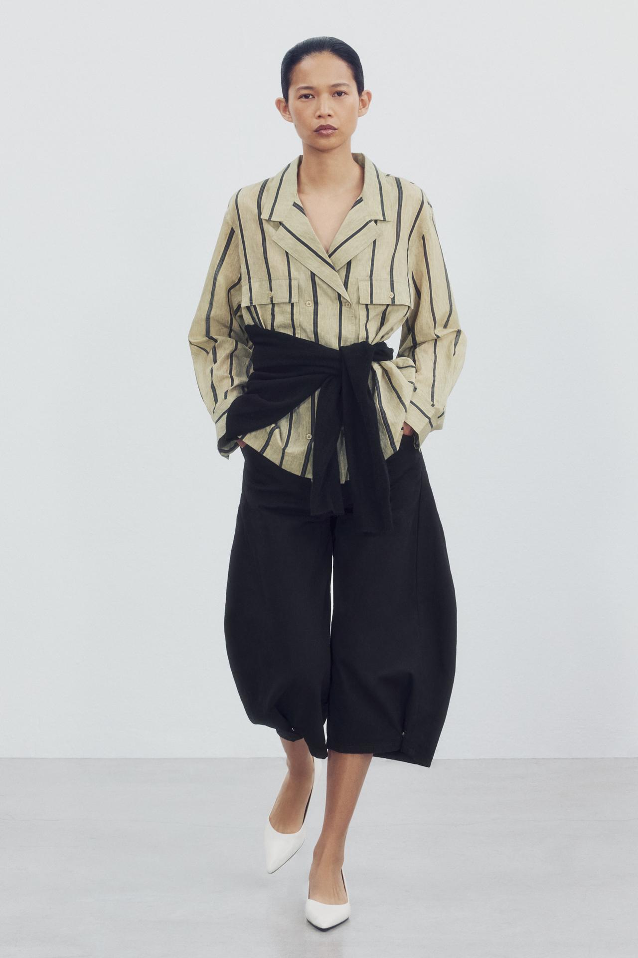 ZW COLLECTION DOUBLE-BREASTED POCKET SHIRT — striped