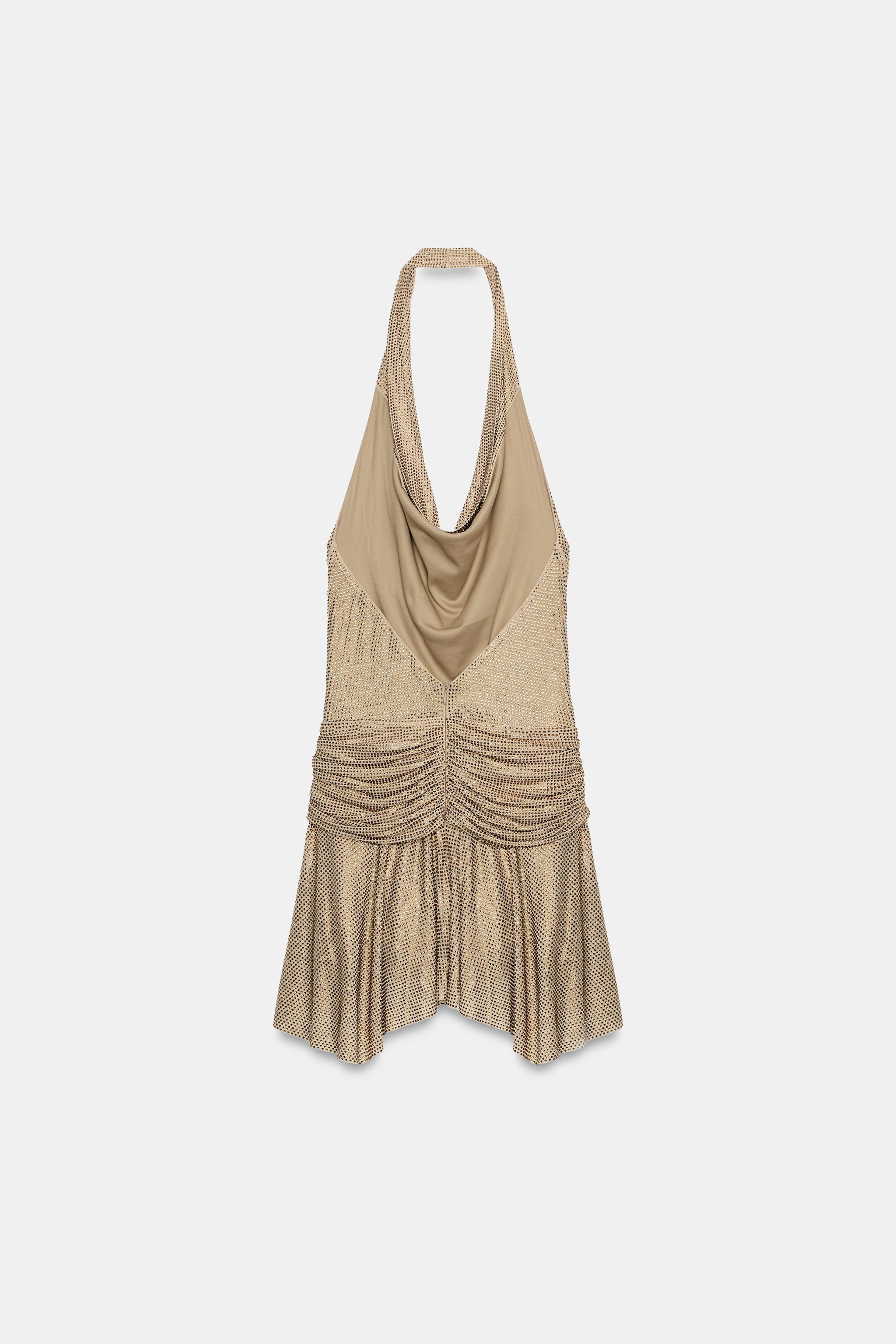 Zara IŞILTILI DRAPELİ MİNİ HALTER ELBİSE görsel 6