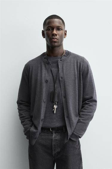 REGULAR FIT CARDIGAN WITH WOOL - Anthracite Grey by Zara