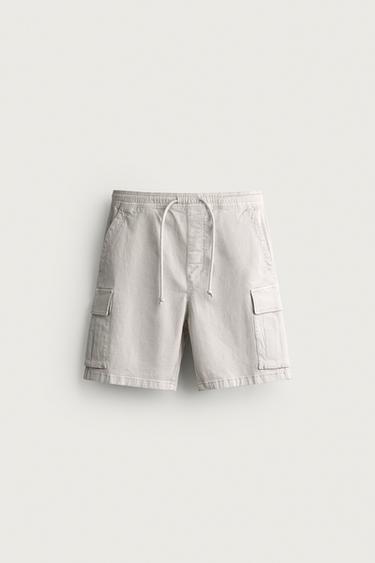 FADED RELAXED FIT CARGO BERMUDA SHORTS - Ice by Zara