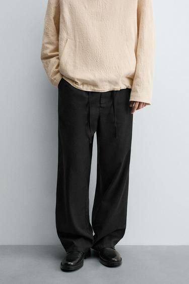CALÇA RELAXED FIT COM LINHO - Preto da Zara