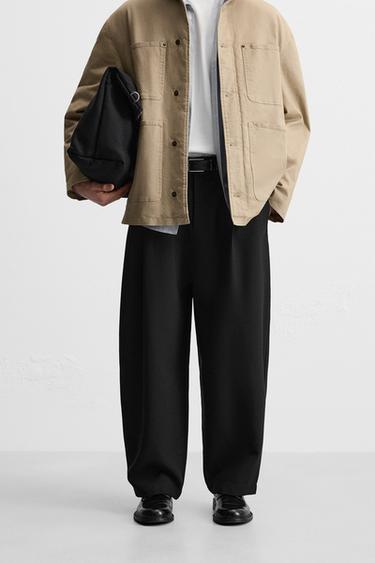Zara BALLOON FIT 細褶長褲 - 黑色