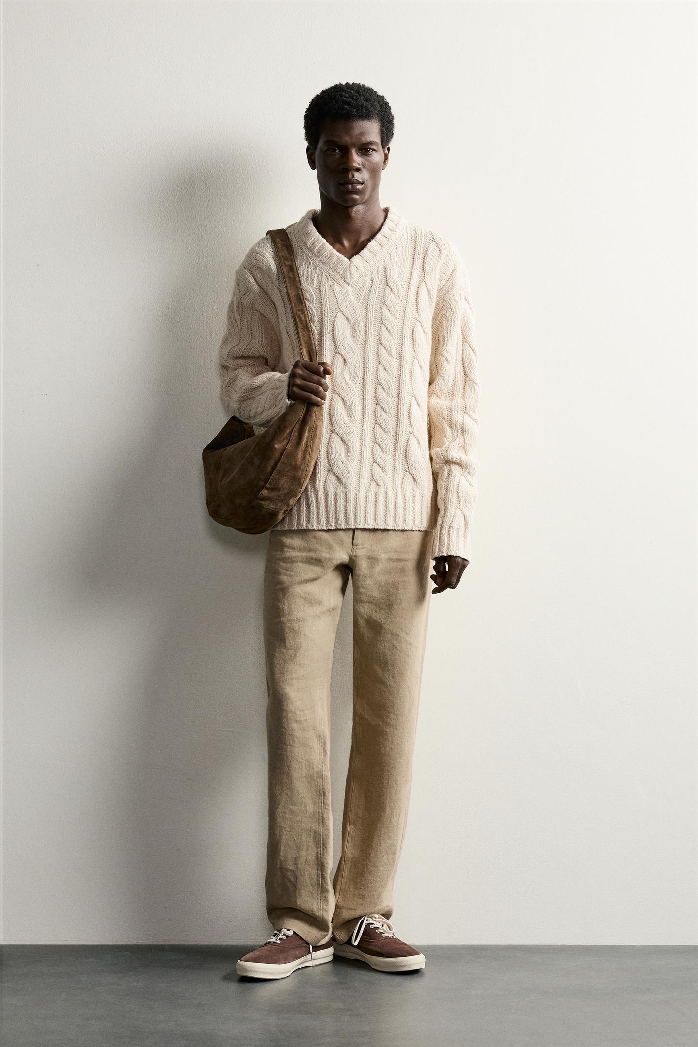 Мужской свитер Zara Cable Knit, цвет: Экрю