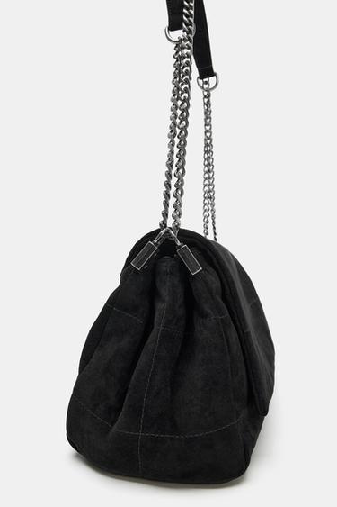 SPLIT SUEDE LEATHER SHOULDER BAG - Black by Zara - Image 6